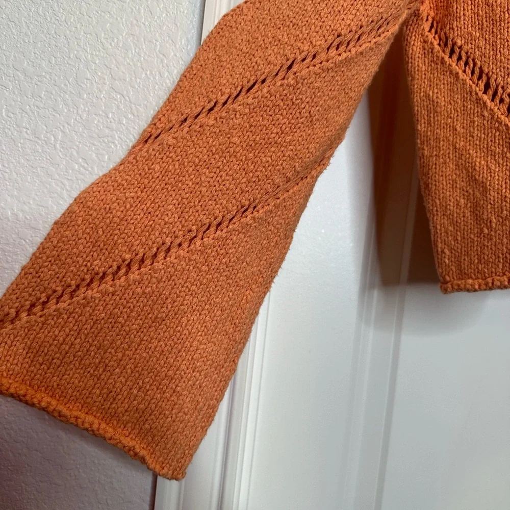 The orange Autumn Glaze Distressed‎ Sweater is Sz Medium